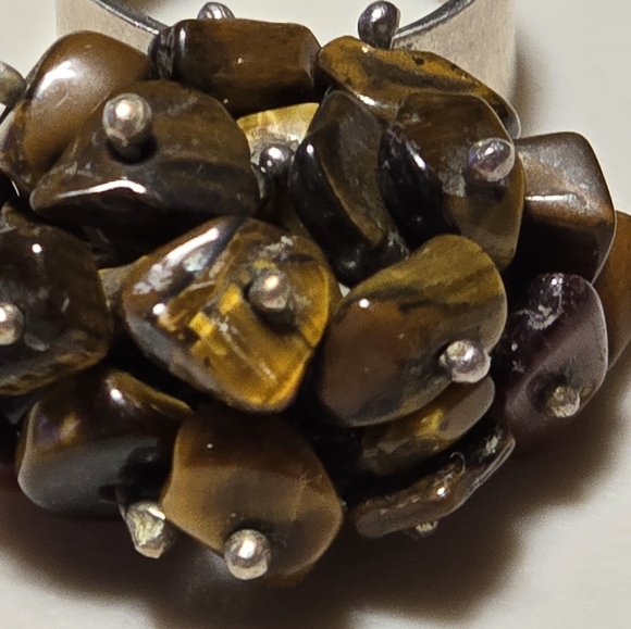 Vintage Handmade Sterling Silver Tigers Eye Cluster Ring 18 - Picture 3 of 5